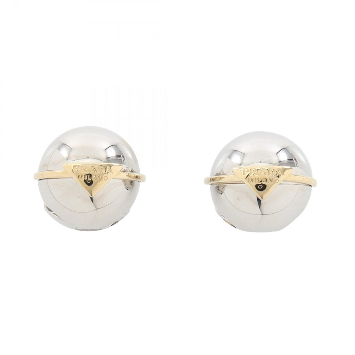 PRADA Triangle Logo Gold Earrings Silver