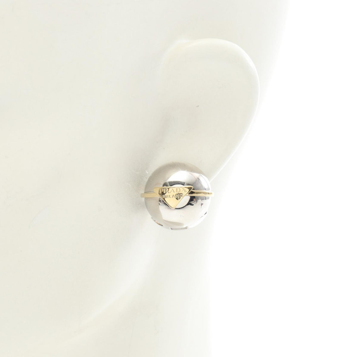 PRADA Triangle Logo Gold Earrings Silver