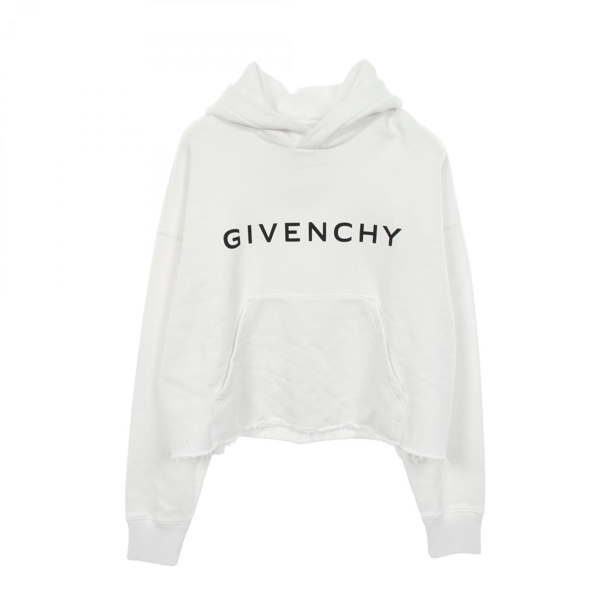 GIVENCHY Logo Print Cut-off Cropped Hoodie White Size M