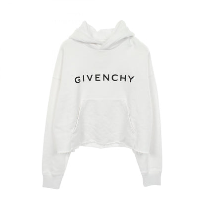 GIVENCHY Logo Print Cut-off Cropped Hoodie White Size M