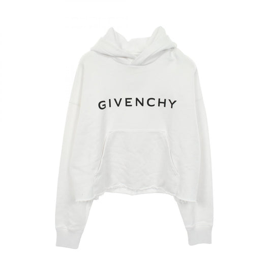 GIVENCHY Logo Print Cut-off Cropped Hoodie White Size M