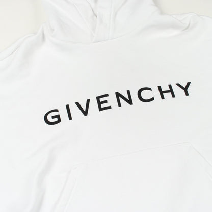 GIVENCHY Logo Print Cut-off Cropped Hoodie White Size M