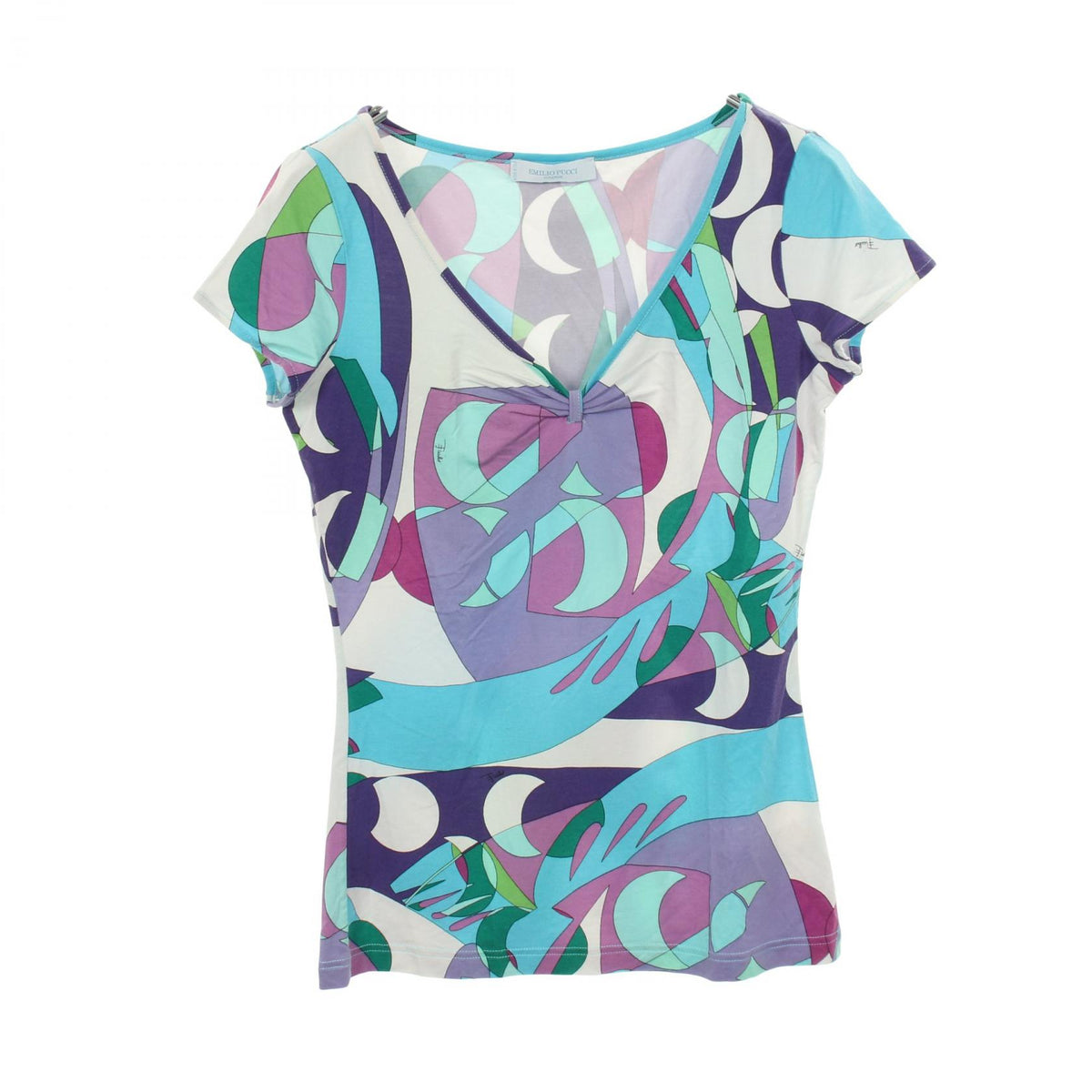 Emilio Pucci All-Over Print V-Neck T-Shirt White Size S