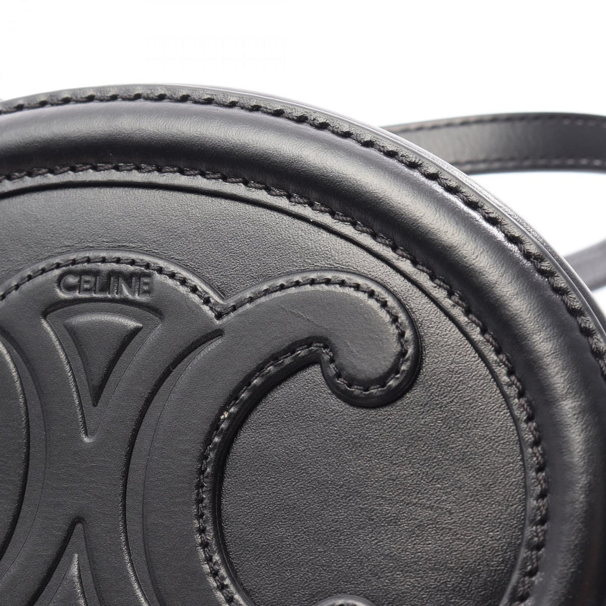 CELINE Triomphe Cuir Oval Purse Bag Black