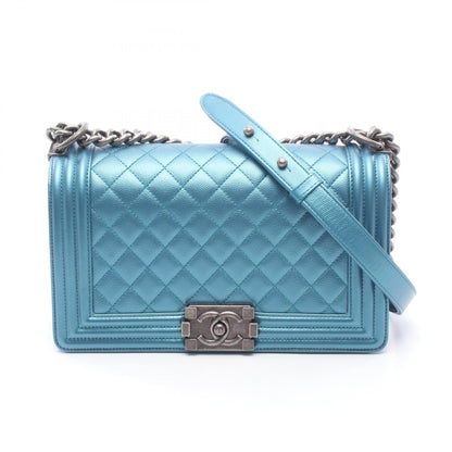 CHANEL Boy Chanel Metallic Caviar Bag Blue