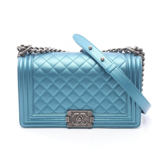 CHANEL Boy Chanel Metallic Caviar Bag Blue