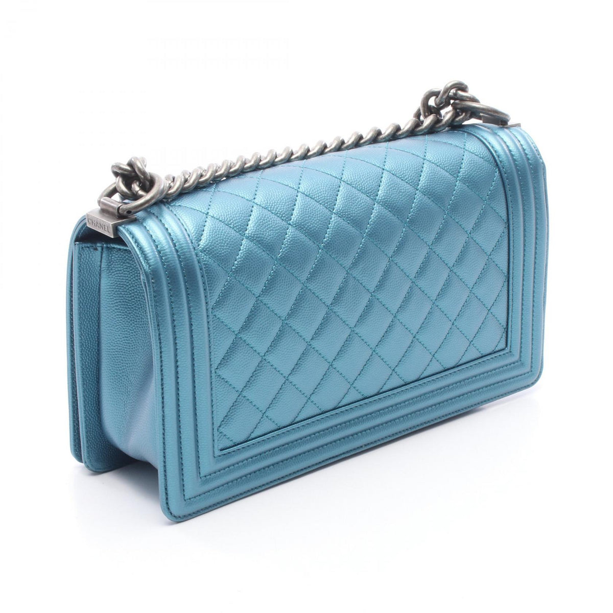CHANEL Boy Chanel Metallic Caviar Bag Blue