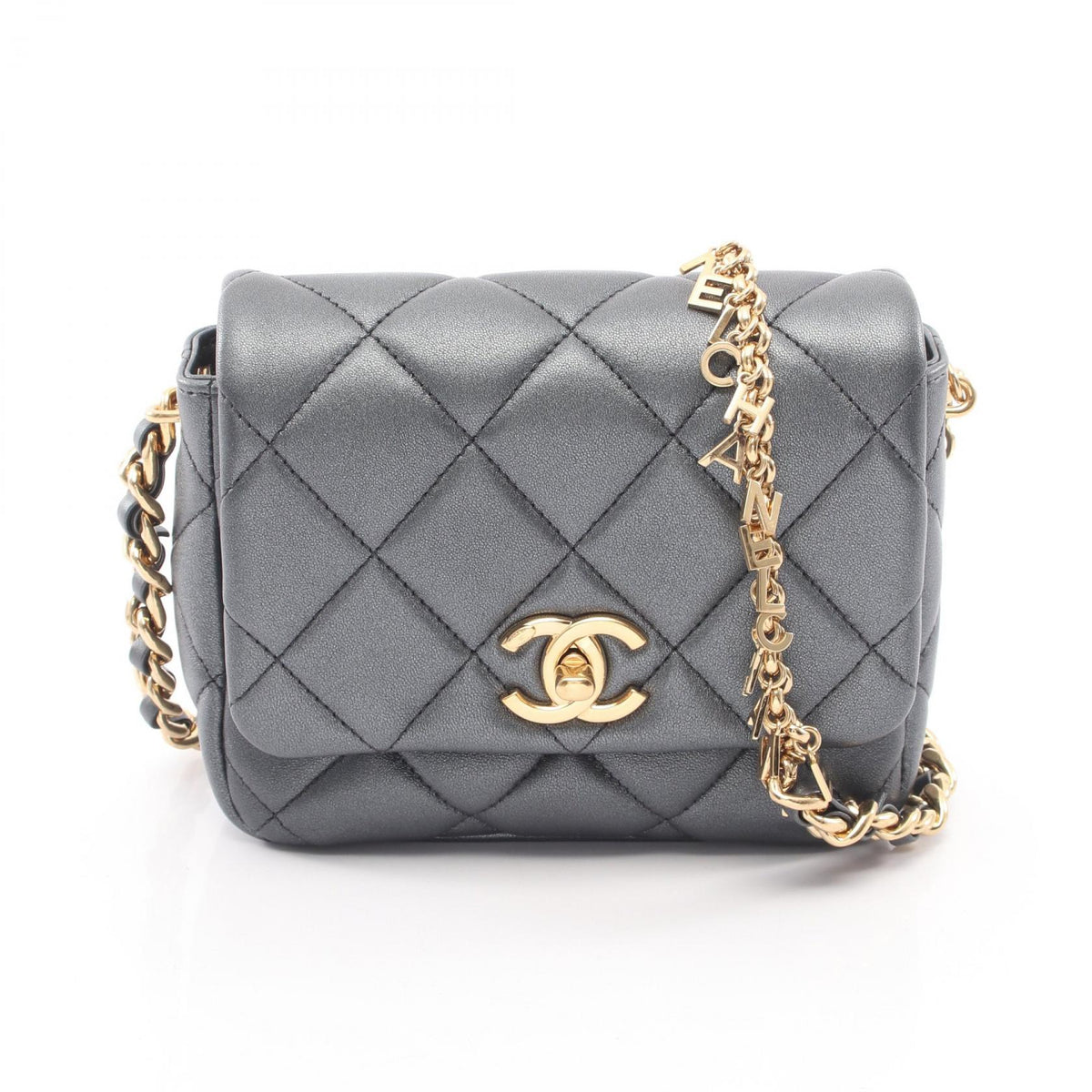 CHANEL Gray Lambskin Mini Shoulder Bag
