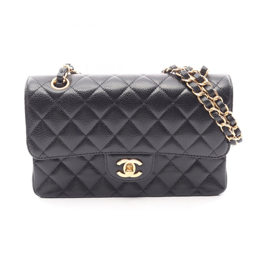 CHANEL Matelasse W Flap Calfskin Bag Black
