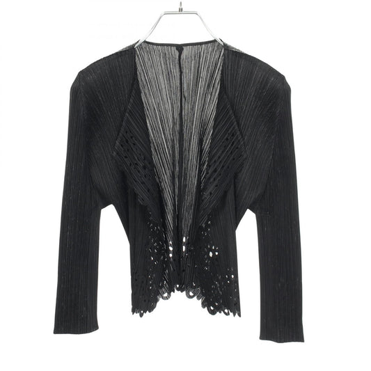 PLEATS PLEASE Pleated Punching Cardigan Black Size 4