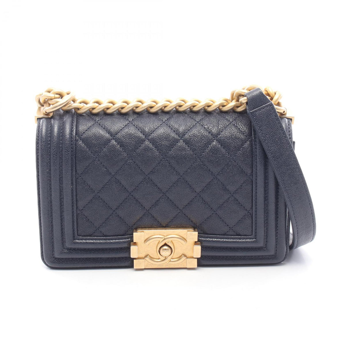 CHANEL Boy Chanel Small Calfskin Bag Navy
