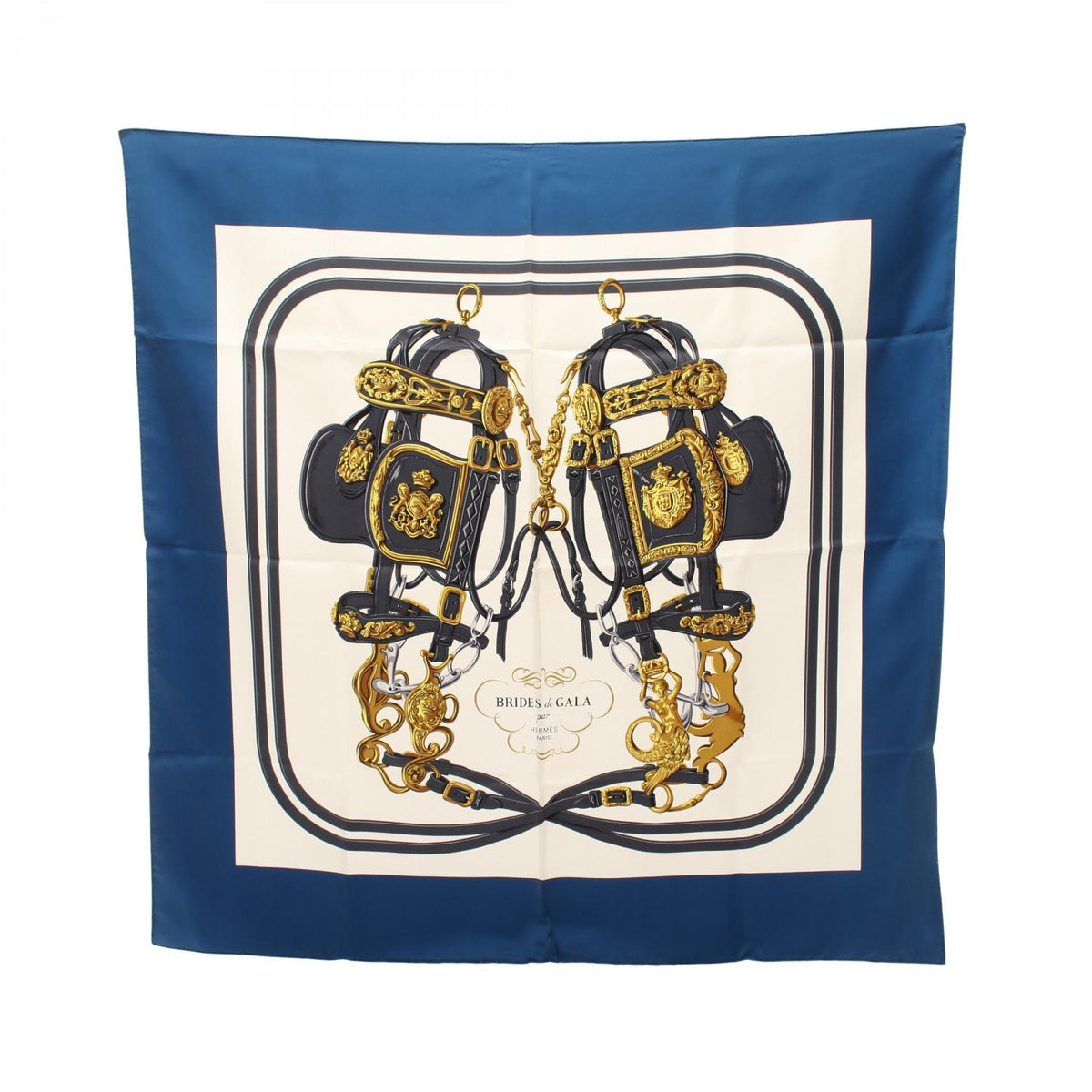 HERMES Carre 90 Brides de Gala Scarf Blue