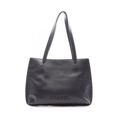 CHANEL Logo Black Caviar Skin Tote Bag