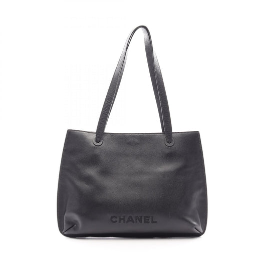 CHANEL Logo Black Caviar Skin Tote Bag