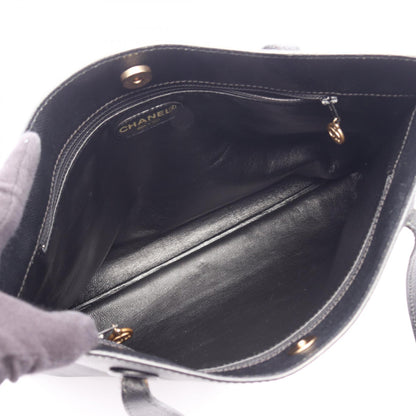 CHANEL Logo Black Caviar Skin Tote Bag