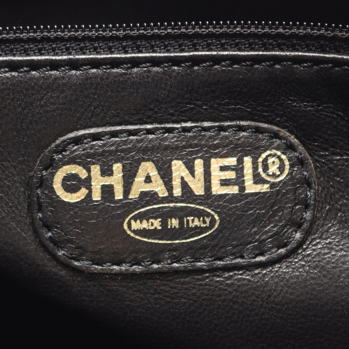 CHANEL Logo Black Caviar Skin Tote Bag