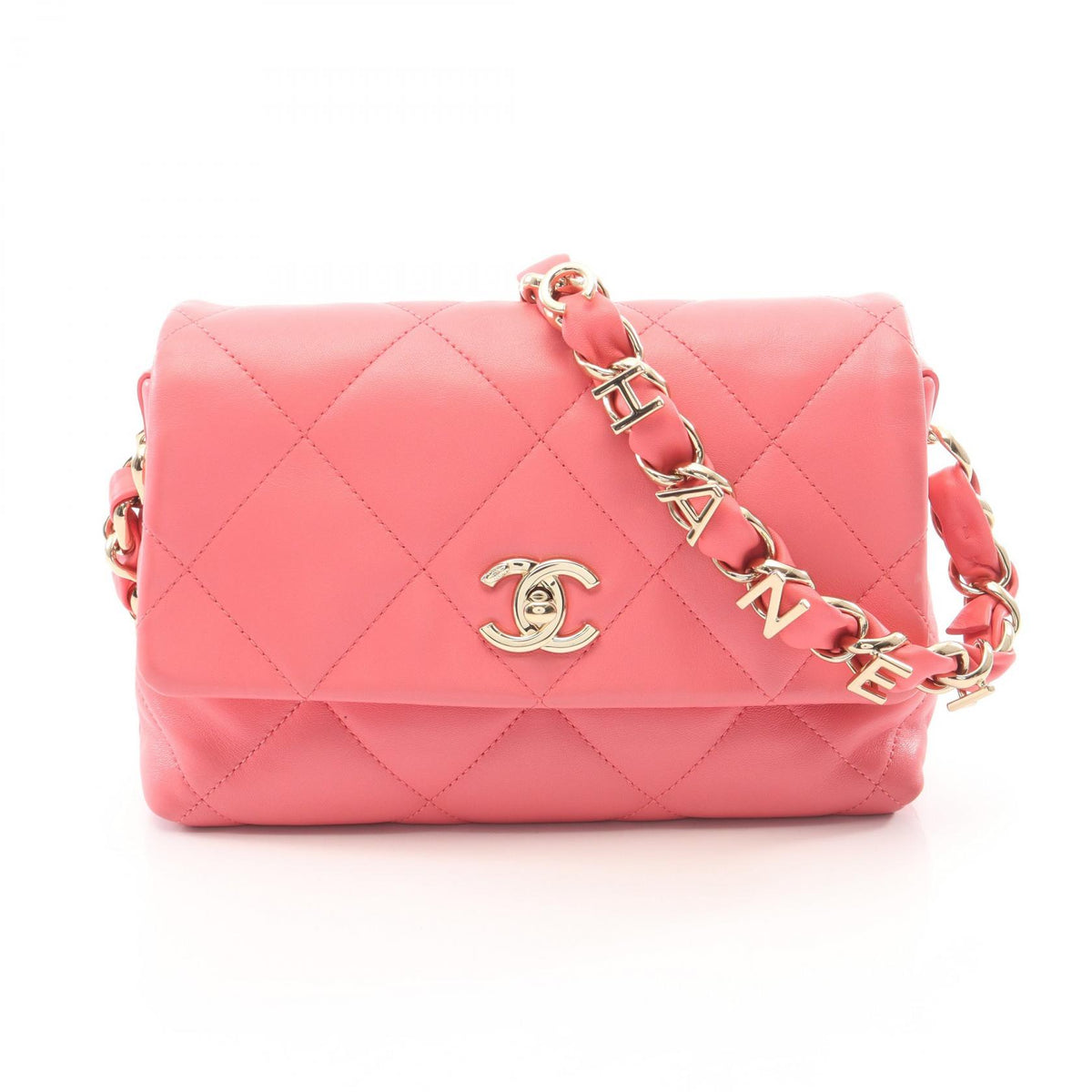 CHANEL Pink Lambskin Shoulder Bag