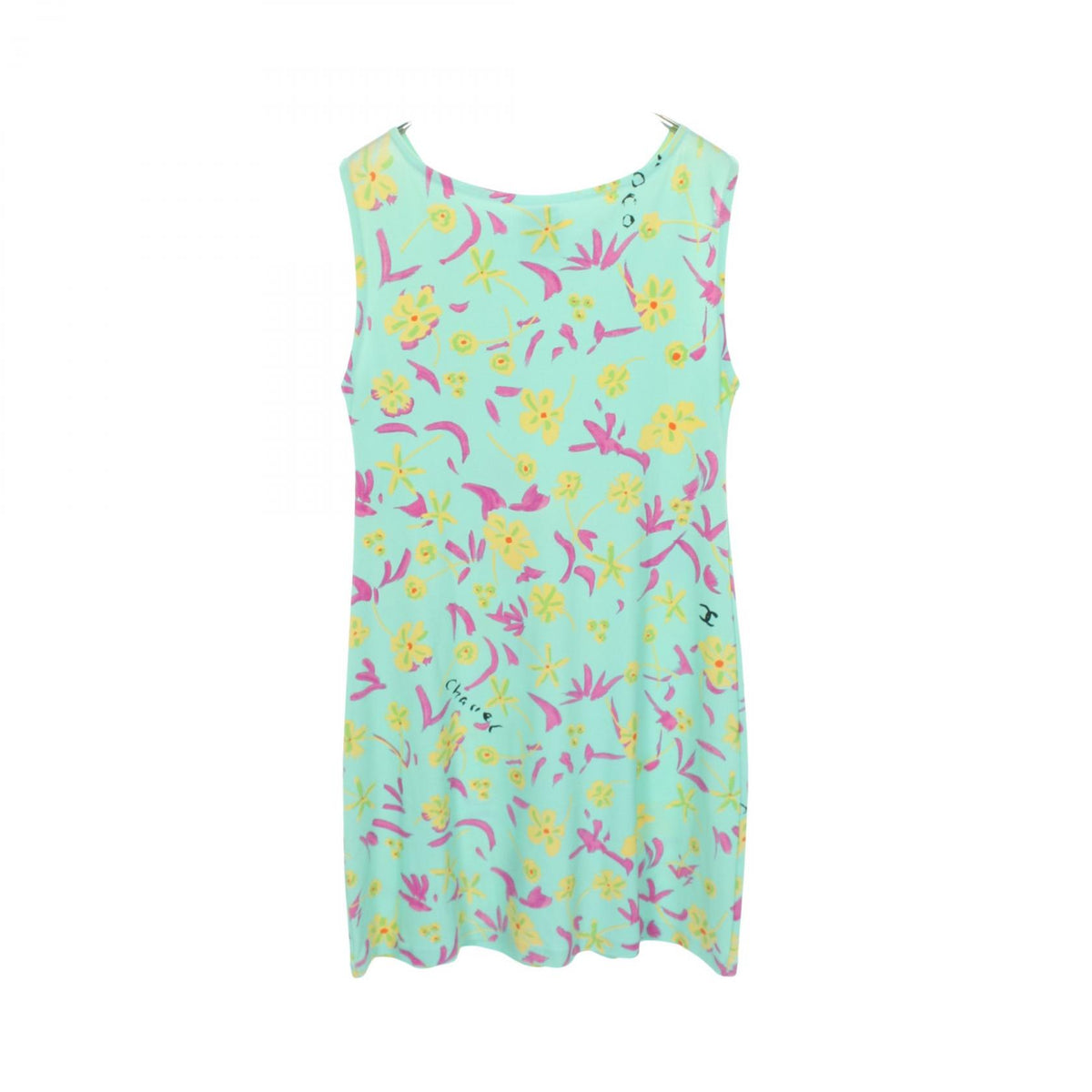 CHANEL Patterned Sleeveless Nylon Dress Blue Size 40