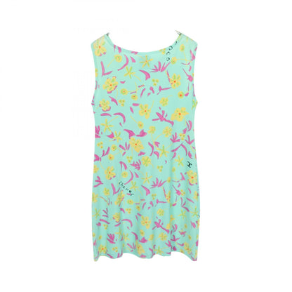 CHANEL Patterned Sleeveless Nylon Dress Blue Size 40