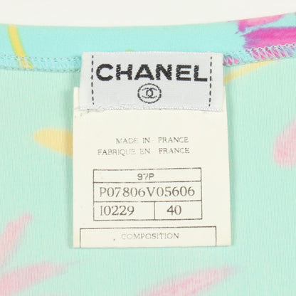 CHANEL Patterned Sleeveless Nylon Dress Blue Size 40