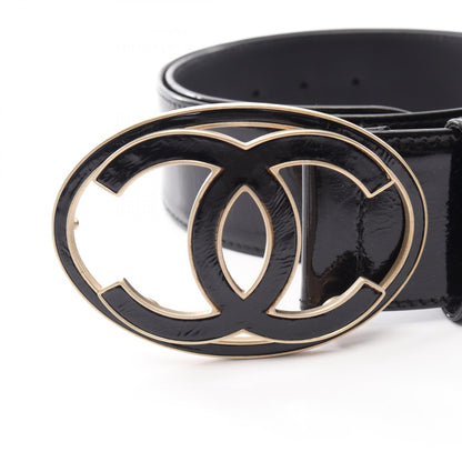CHANEL CC Mark Patent Leather Belt Black Size 85/34