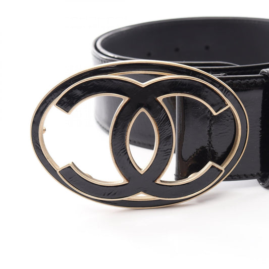 CHANEL CC Mark Patent Leather Belt Black Size 85/34
