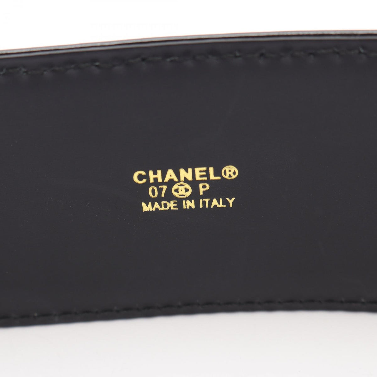 CHANEL CC Mark Patent Leather Belt Black Size 85/34