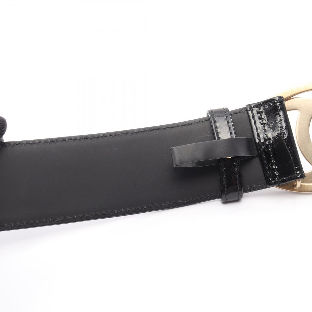 CHANEL CC Mark Patent Leather Belt Black Size 85/34