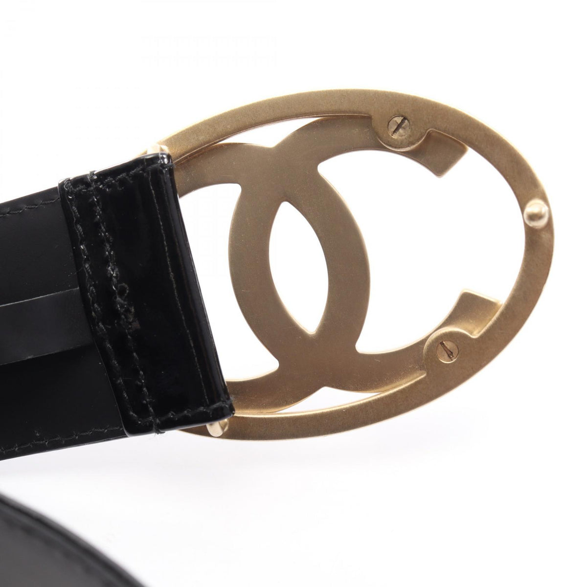 CHANEL CC Mark Patent Leather Belt Black Size 85/34