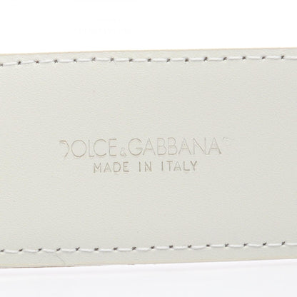 DOLCE & GABBANA Logo Buckle Leather Belt White Size 90CM