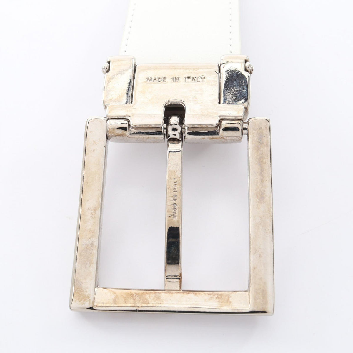 DOLCE & GABBANA Logo Buckle Leather Belt White Size 90CM
