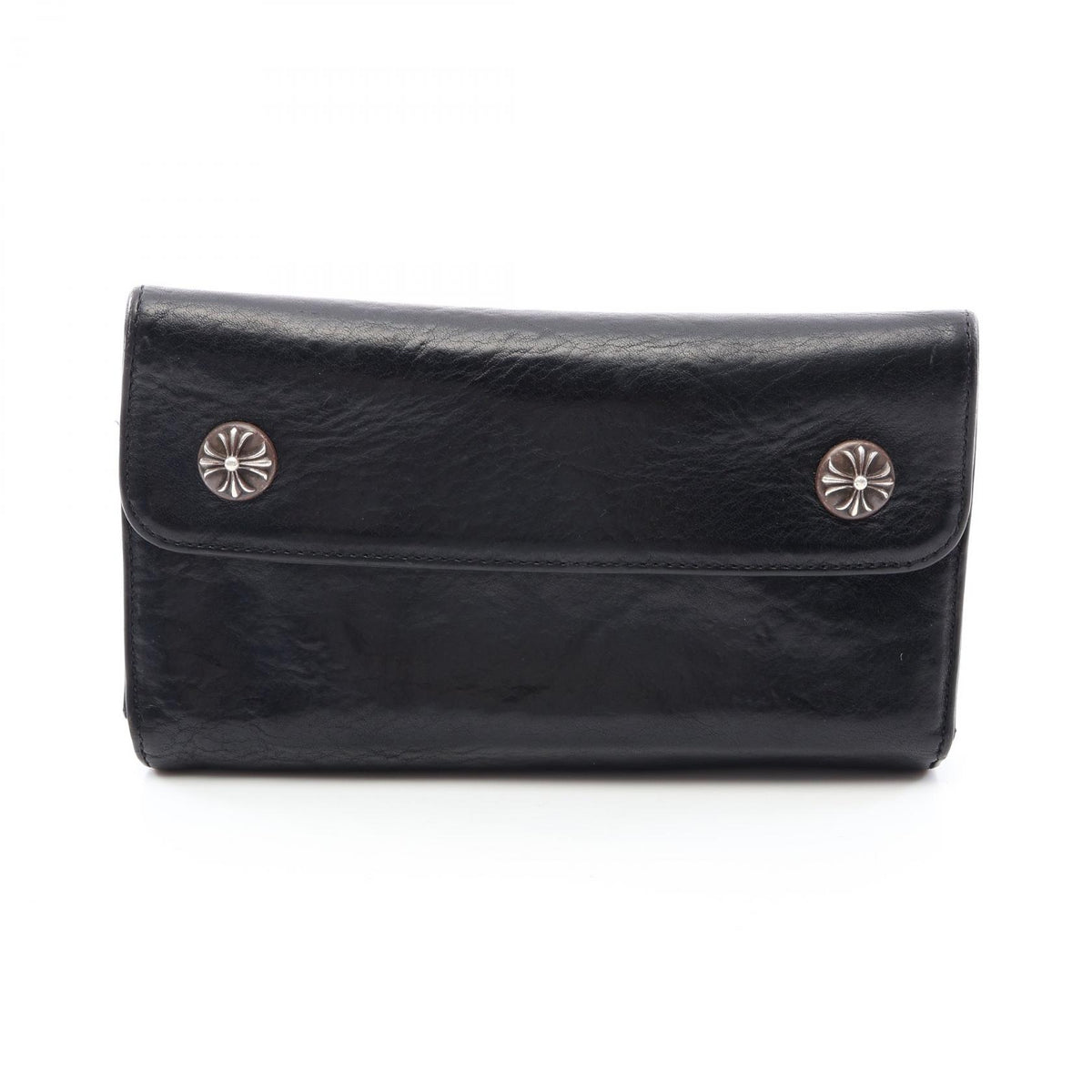 CHROME HEARTS Wave Cross Button Leather Wallet Black