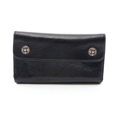 CHROME HEARTS Wave Cross Button Leather Wallet Black