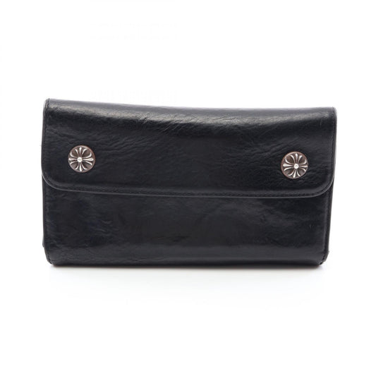 CHROME HEARTS Wave Cross Button Leather Wallet Black