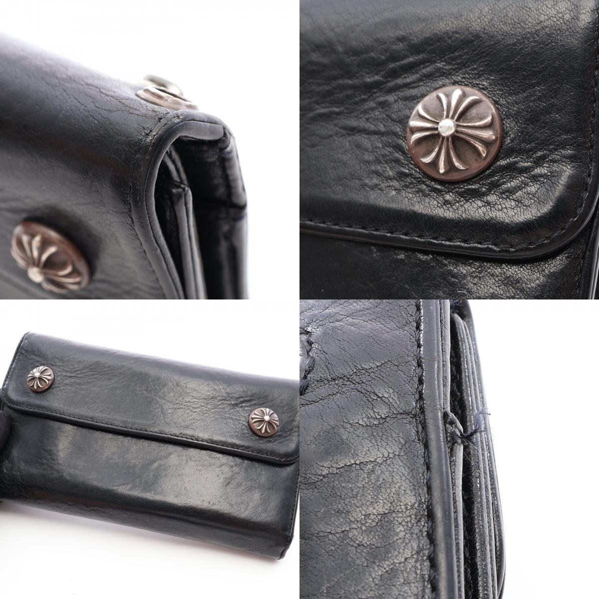 CHROME HEARTS Wave Cross Button Leather Wallet Black