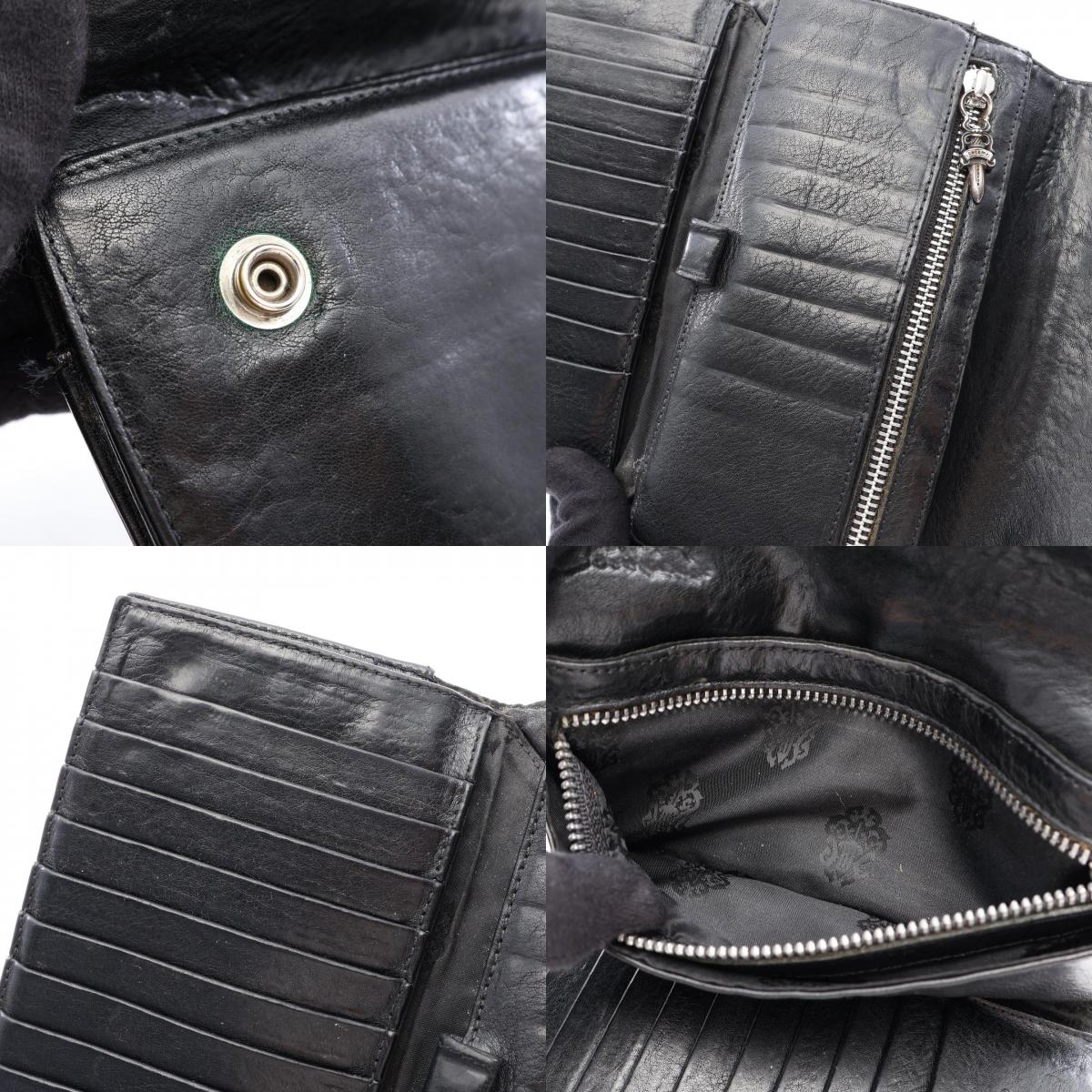 CHROME HEARTS Wave Cross Button Leather Wallet Black