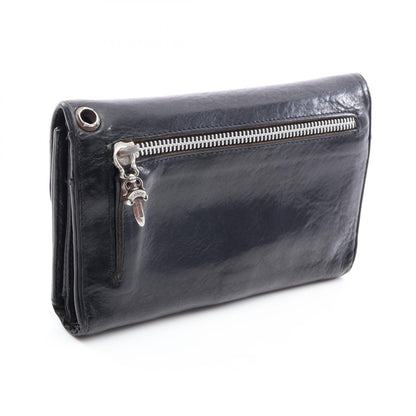 CHROME HEARTS Wave Cross Button Leather Wallet Black