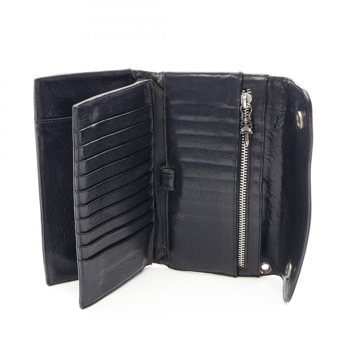 CHROME HEARTS Wave Cross Button Leather Wallet Black