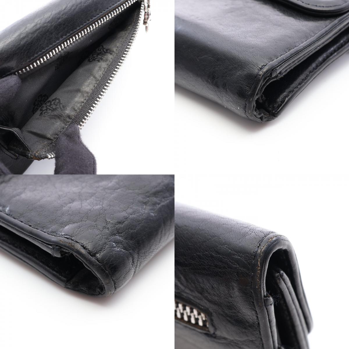 CHROME HEARTS Wave Cross Button Leather Wallet Black