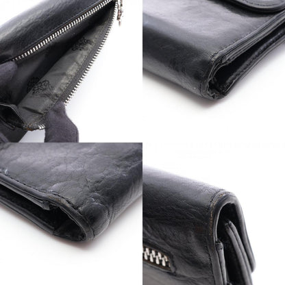 CHROME HEARTS Wave Cross Button Leather Wallet Black