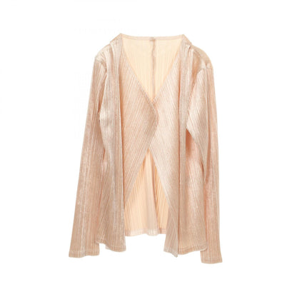 PLEATS PLEASE Pleated Velour Cardigan Beige Size 3