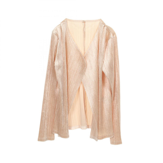 PLEATS PLEASE Pleated Velour Cardigan Beige Size 3