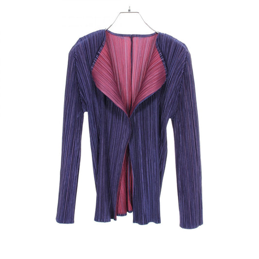 PLEATS PLEASE Pleated Polyester Cardigan Navy Purple Size 4