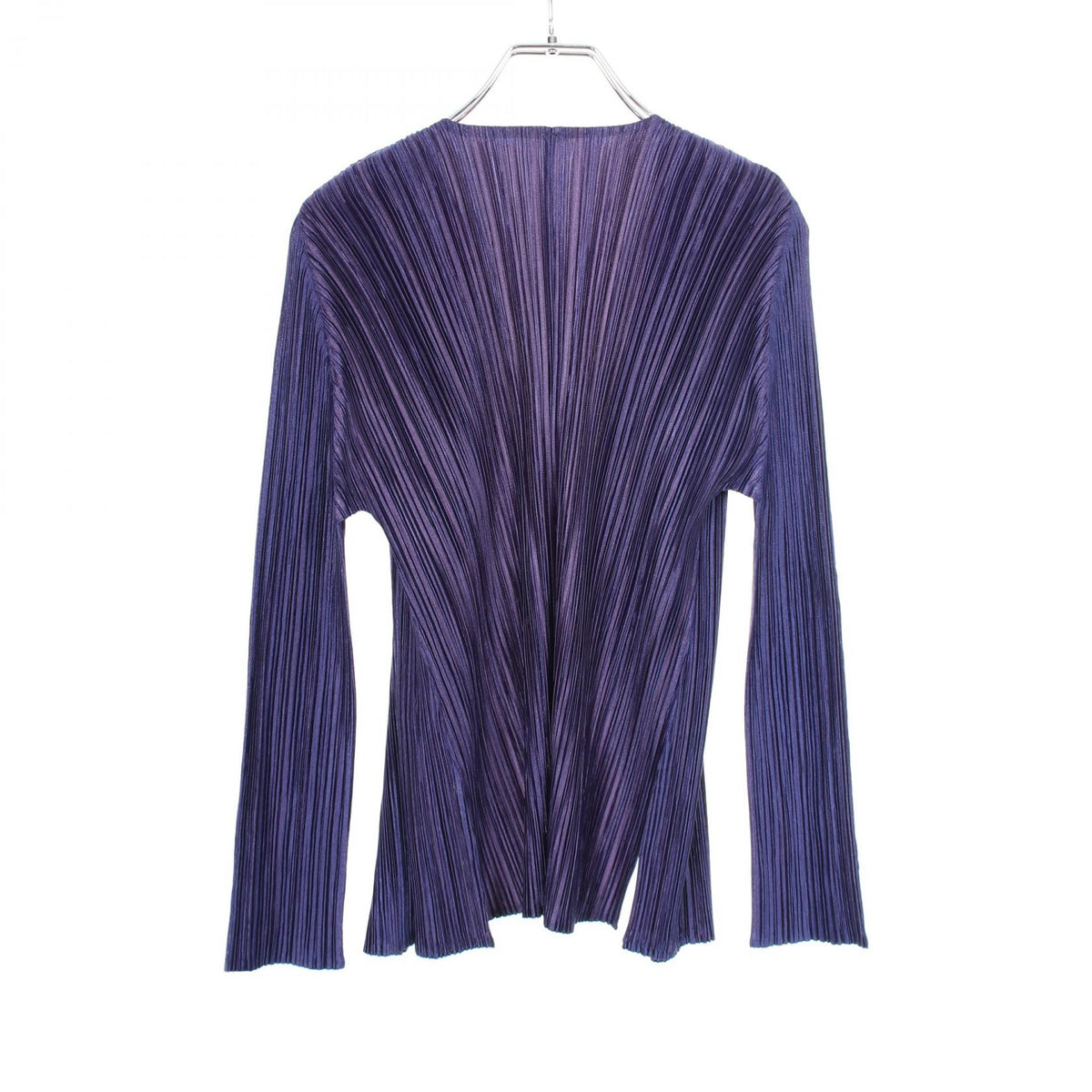 PLEATS PLEASE Pleated Polyester Cardigan Navy Purple Size 4