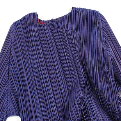 PLEATS PLEASE Pleated Polyester Cardigan Navy Purple Size 4