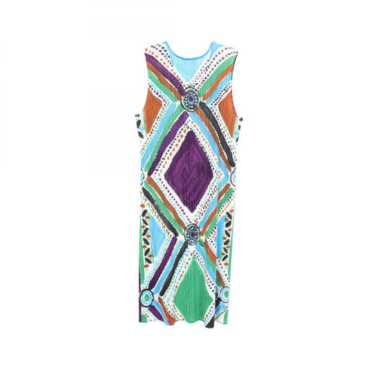 PLEATS PLEASE Pleats All-Over Print Sleeveless Dress Size 3