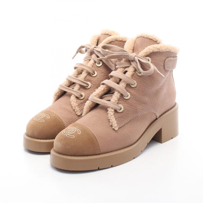 CHANEL Coco Mark Lace-Up Shearling Leather Boots Size 39