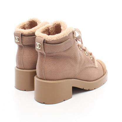 CHANEL Coco Mark Lace-Up Shearling Leather Boots Size 39