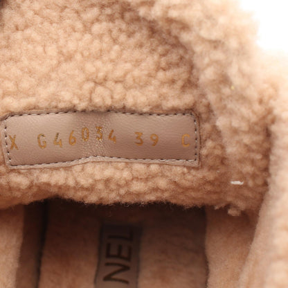 CHANEL Coco Mark Lace-Up Shearling Leather Boots Size 39