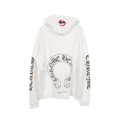CHROME HEARTS Horseshoe Back Print Hoodie White Size S